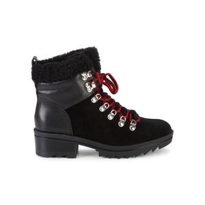 MARC FISHER BRYLEE BLACK LEATHER FUR HIKING BOOTS